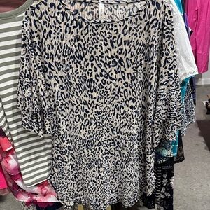 Emerald Beige and Black Leopard Short Sleeve Top